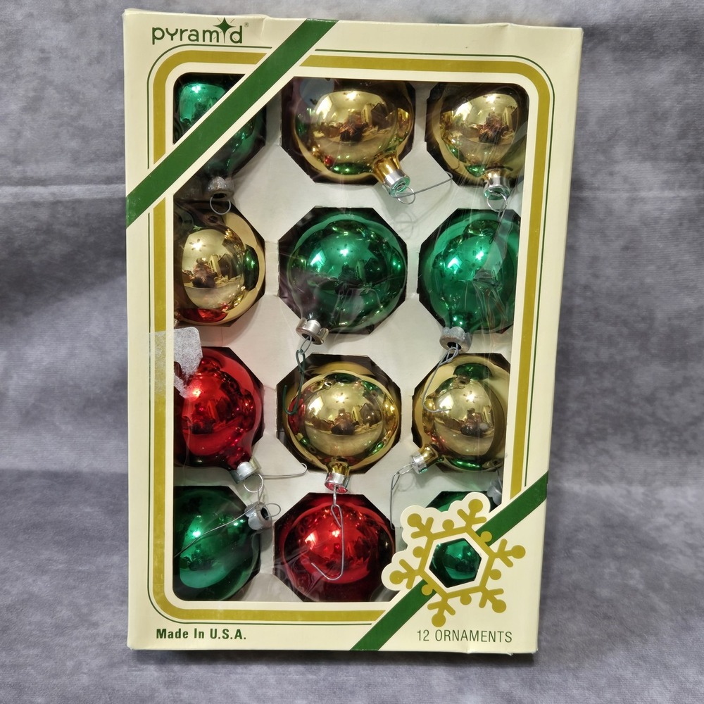 Vintage Pyramid Christmas Ornaments  Glass 2 1/4 in Round
